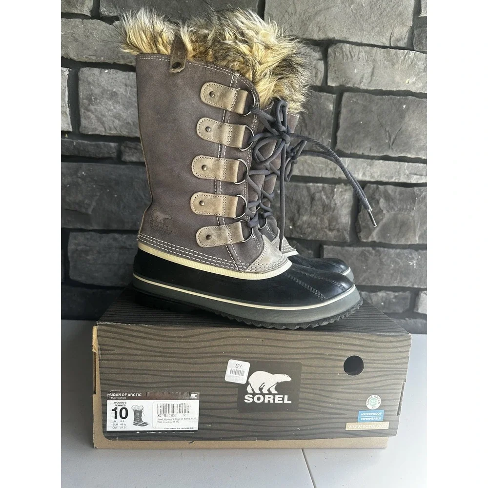 SOREL Joan Of Arctic Women's Size 10 Waterproof Winter Fur Snow Boots Shale Gray